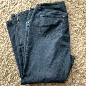 Dark Denim Jeans with Zipper Trim at Ankles